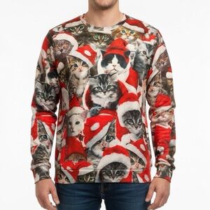 Festive Cat Print Men's Shirt